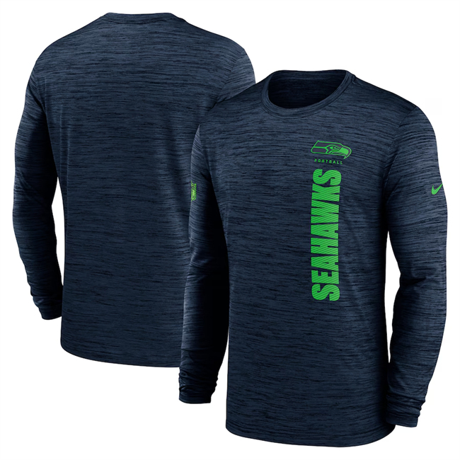 Men's Seattle Seahawks Navy 2024 Sideline Team Velocity Performance Long Sleeve T-Shirt